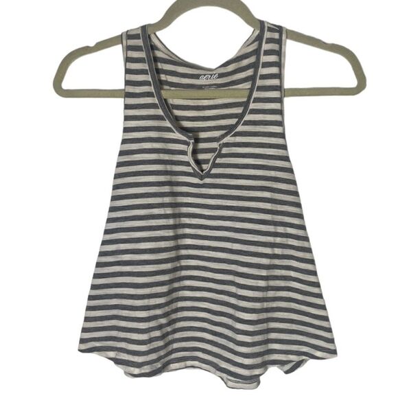 Aerie Gray & White Striped Racerback Crop Tank Top Size S Loose Fit - Picture 1 of 4